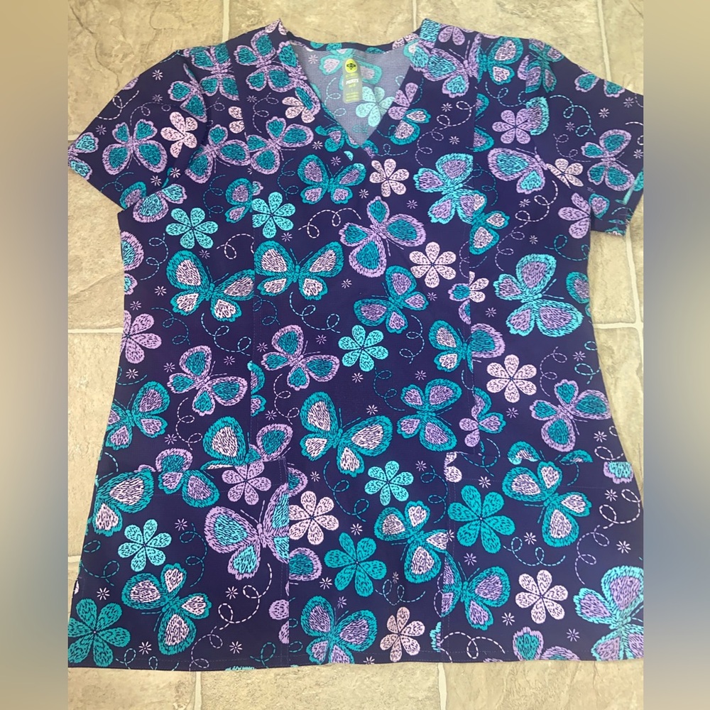 Floral Printed Women's Scrub Top